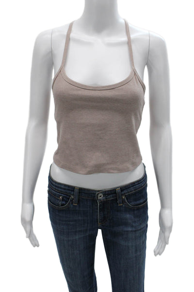 Beyond Yoga Women Cropped Tank Scoop Neck Beige Sleeveless Polyester Size M