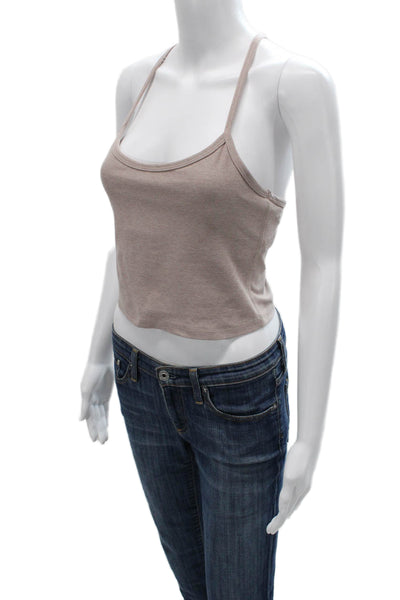 Beyond Yoga Women Cropped Tank Scoop Neck Beige Sleeveless Polyester Size M