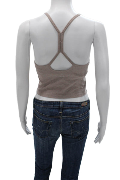 Beyond Yoga Women Cropped Tank Scoop Neck Beige Sleeveless Polyester Size M