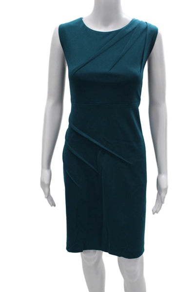 Calvin Klein Womens Sheath Dress Green Sleeveless Zip Round Neck Size 14