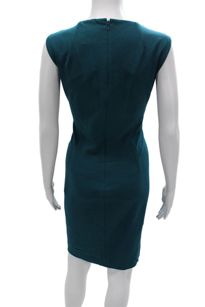 Calvin Klein Womens Sheath Dress Green Sleeveless Zip Round Neck Size 14