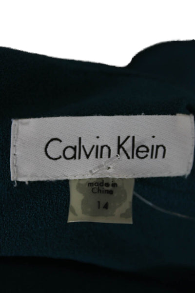 Calvin Klein Womens Sheath Dress Green Sleeveless Zip Round Neck Size 14