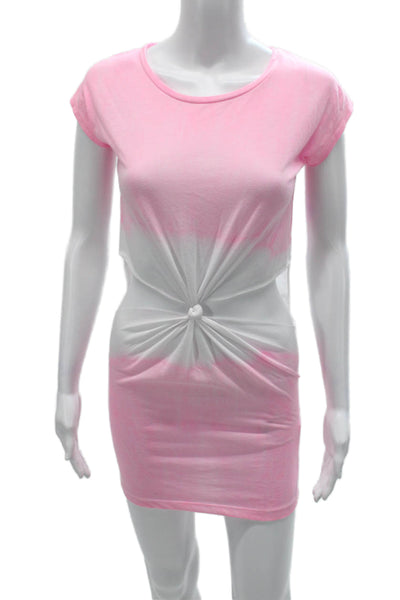 Topshop Women T Shirt Dress Pink Tie Dye Viscose Round Neck Short Sleeve Size 0