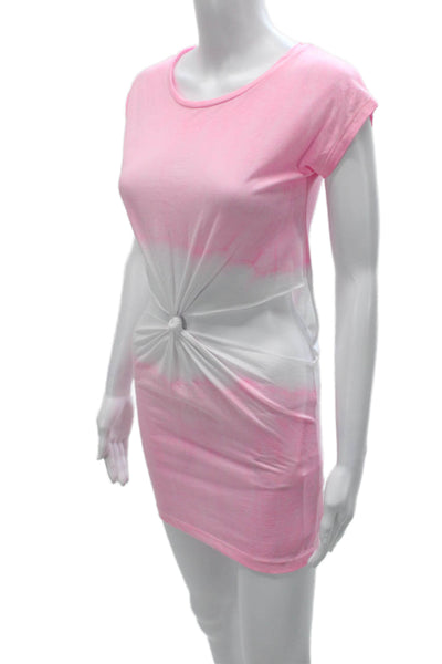 Topshop Women T Shirt Dress Pink Tie Dye Viscose Round Neck Short Sleeve Size 0
