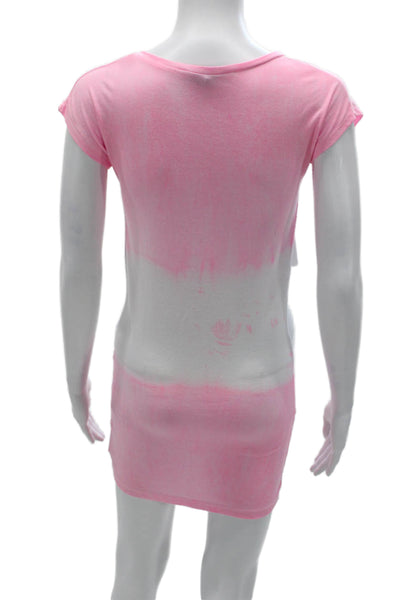 Topshop Women T Shirt Dress Pink Tie Dye Viscose Round Neck Short Sleeve Size 0