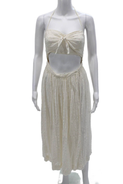 Free People Womens Sundress Ivory Polka Dot Halter Maxi Sleeveless Size XS
