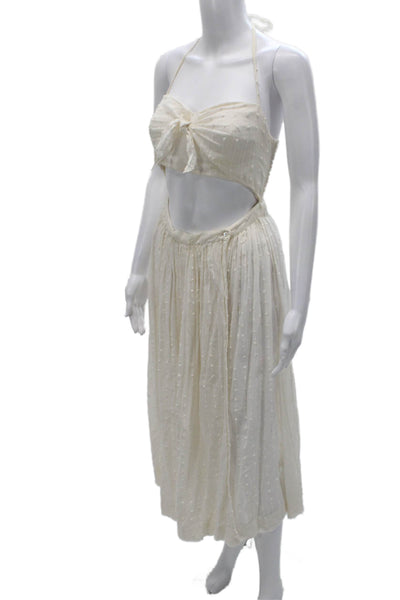 Free People Womens Sundress Ivory Polka Dot Halter Maxi Sleeveless Size XS
