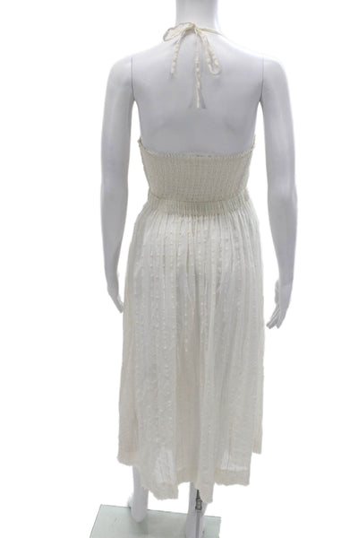 Free People Womens Sundress Ivory Polka Dot Halter Maxi Sleeveless Size XS