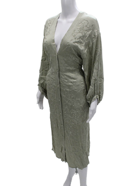 Zara Womens Shirt Dress Green Floral Long Sleeve VNeck Button Polyester Size XS