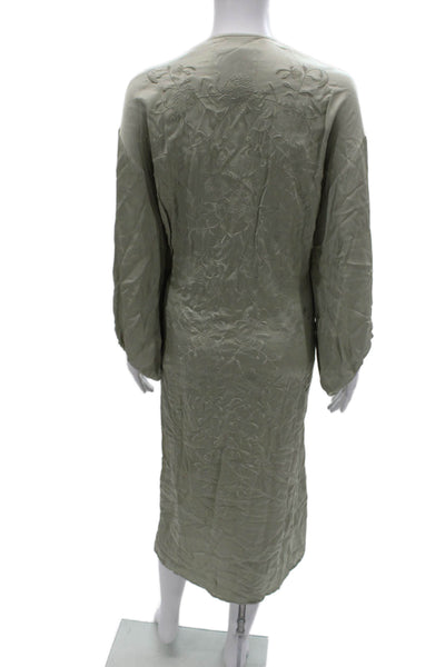 Zara Womens Shirt Dress Green Floral Long Sleeve VNeck Button Polyester Size XS