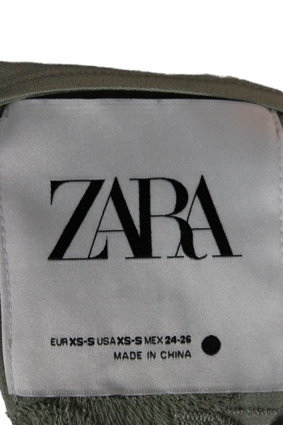Zara Womens Shirt Dress Green Floral Long Sleeve VNeck Button Polyester Size XS