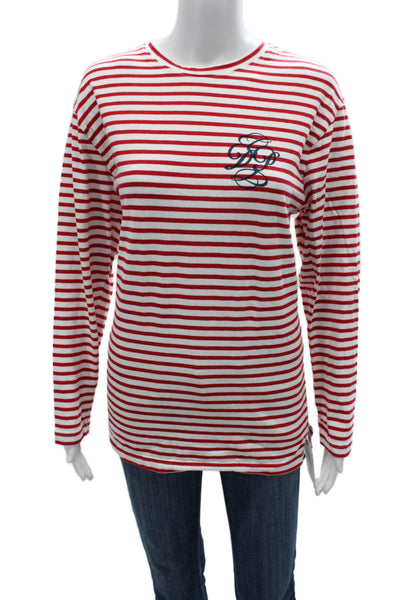 Daily Practice Women Red Striped Crew Neck Cotton Long Sleeve T-Shirt Size XS