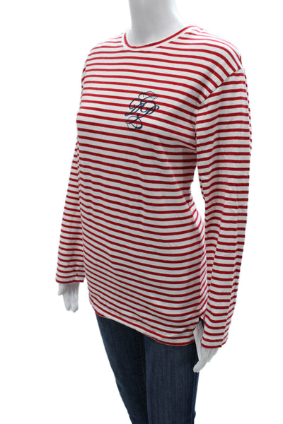 Daily Practice Women Red Striped Crew Neck Cotton Long Sleeve T-Shirt Size XS