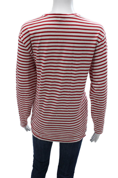 Daily Practice Women Red Striped Crew Neck Cotton Long Sleeve T-Shirt Size XS