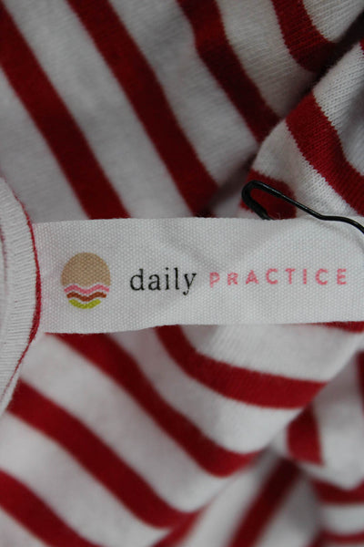 Daily Practice Women Red Striped Crew Neck Cotton Long Sleeve T-Shirt Size XS