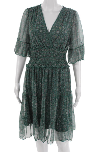 Max Studio Women Fit & Flare Green V-Neck Knee Length Dress Half Sleeve Size M