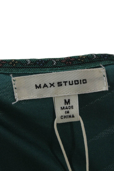 Max Studio Women Fit & Flare Green V-Neck Knee Length Dress Half Sleeve Size M