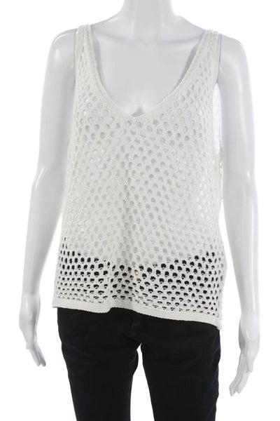 Zara Women Basic White V Neck Sleeveless Tank Pullover Acrylic Size L