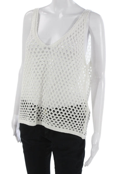 Zara Women Basic White V Neck Sleeveless Tank Pullover Acrylic Size L
