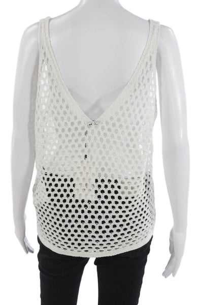 Zara Women Basic White V Neck Sleeveless Tank Pullover Acrylic Size L