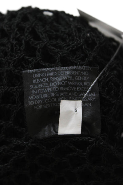 Eileen Fisher Women Knitted Crochet Top Black Geometric Round Neck Size M