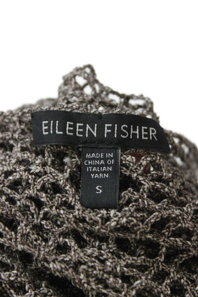 Eileen Fisher Women Knitted Crochet Taupe/Gray Round Neck Top Sleeveless Size S