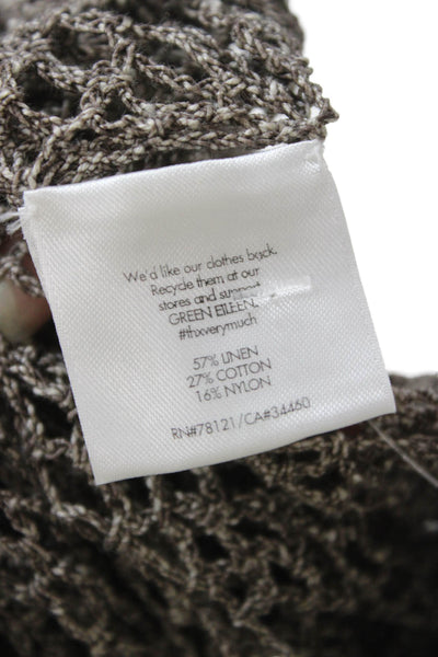 Eileen Fisher Women Knitted Crochet Taupe/Gray Round Neck Top Sleeveless Size S
