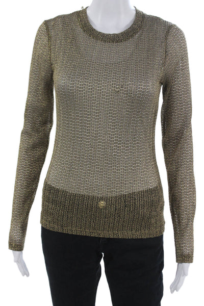 Zara Women Pullover Gold Geometric Crew Neck Long Sleeve Polyester Fall Size S