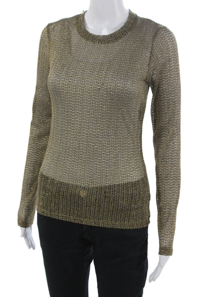 Zara Women Pullover Gold Geometric Crew Neck Long Sleeve Polyester Fall Size S