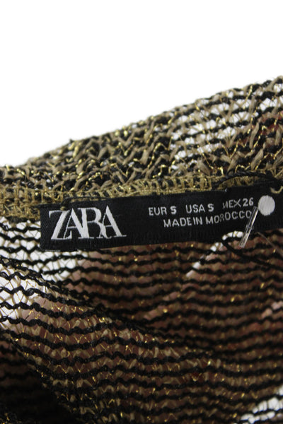 Zara Women Pullover Gold Geometric Crew Neck Long Sleeve Polyester Fall Size S