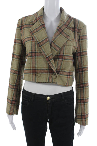 Muze Womens Basic Jacket Plaid Wool Blend Button Fall Multicolor Size S