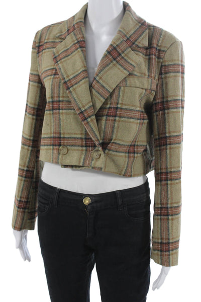 Muze Womens Basic Jacket Plaid Wool Blend Button Fall Multicolor Size S