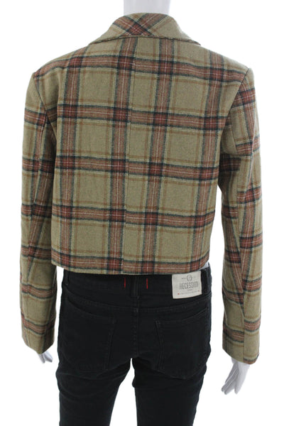 Muze Womens Basic Jacket Plaid Wool Blend Button Fall Multicolor Size S