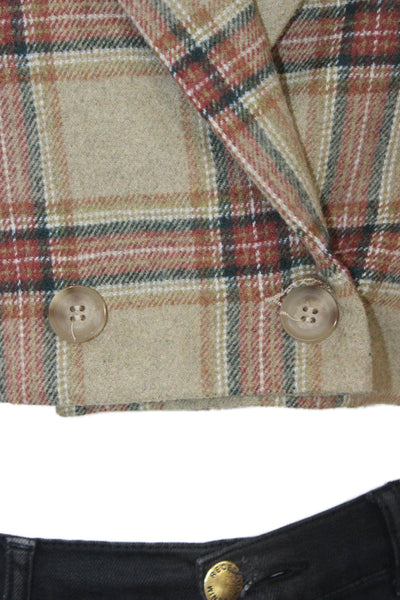Muze Womens Basic Jacket Plaid Wool Blend Button Fall Multicolor Size S