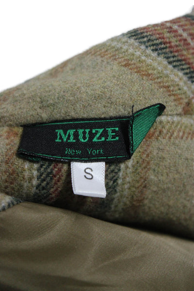 Muze Womens Basic Jacket Plaid Wool Blend Button Fall Multicolor Size S