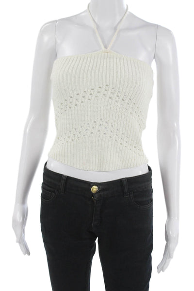 Zara Women Cropped Tank White Halter Tie Sleeveless Acrylic Summer Size S