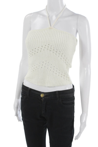 Zara Women Cropped Tank White Halter Tie Sleeveless Acrylic Summer Size S