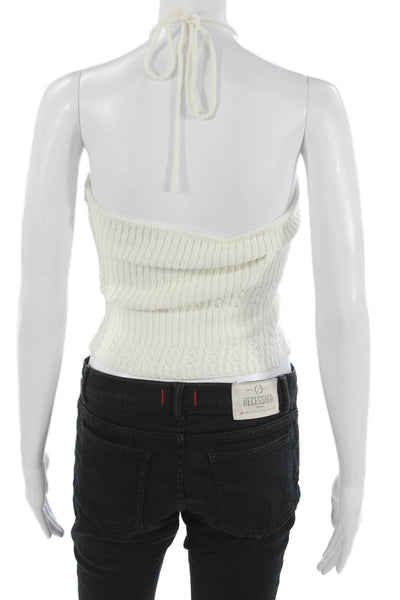 Zara Women Cropped Tank White Halter Tie Sleeveless Acrylic Summer Size S