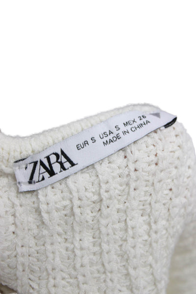 Zara Women Cropped Tank White Halter Tie Sleeveless Acrylic Summer Size S