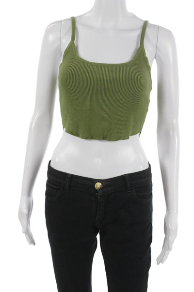 LA Hearts Womens Cropped Tank Green Scoop Neck Sleeveless Cotton Size S