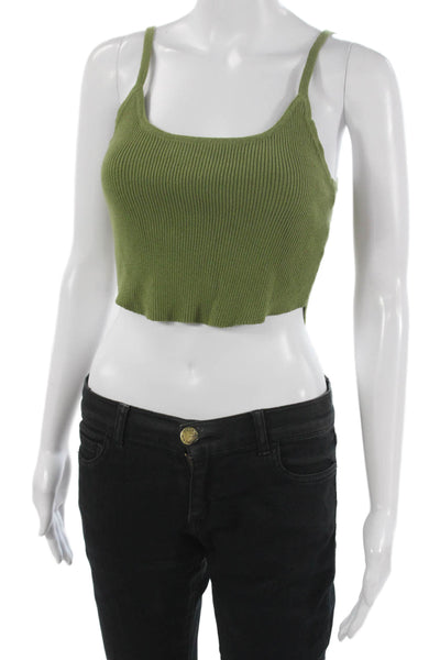 LA Hearts Womens Cropped Tank Green Scoop Neck Sleeveless Cotton Size S