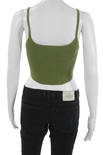 LA Hearts Womens Cropped Tank Green Scoop Neck Sleeveless Cotton Size S