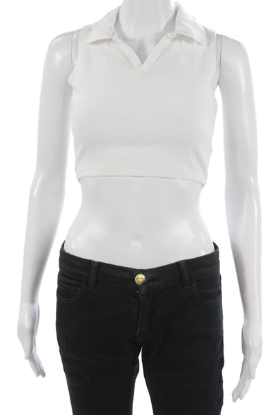 Sunday Best Women Cropped Sleeveless Polo Top White Collared Size XS