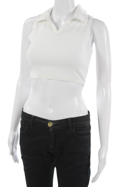 Sunday Best Women Cropped Sleeveless Polo Top White Collared Size XS