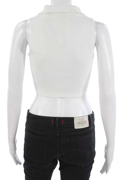 Sunday Best Women Cropped Sleeveless Polo Top White Collared Size XS