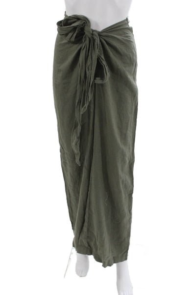 Zara Womens Wrap Skirt Green Linen Tie Waist Inseam 30 Size XS
