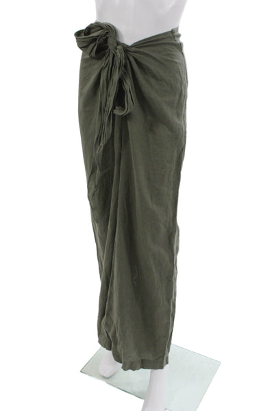 Zara Womens Wrap Skirt Green Linen Tie Waist Inseam 30 Size XS