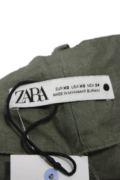 Zara Womens Wrap Skirt Green Linen Tie Waist Inseam 30 Size XS