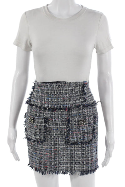 Zara Women Straight Pencil Tweed Check Short Skirt Size XS