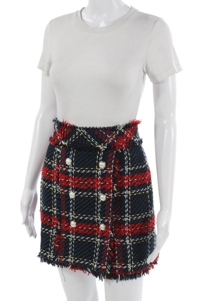 Zara Women Straight Pencil Multicolor Plaid Acrylic Knee Length Skirt Size S
